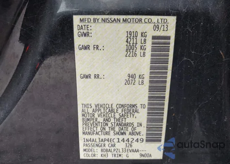 2014 Nissan Altima 2.5 z USA, uszkodzony, nr VIN 1N4AL3AP4EC144249